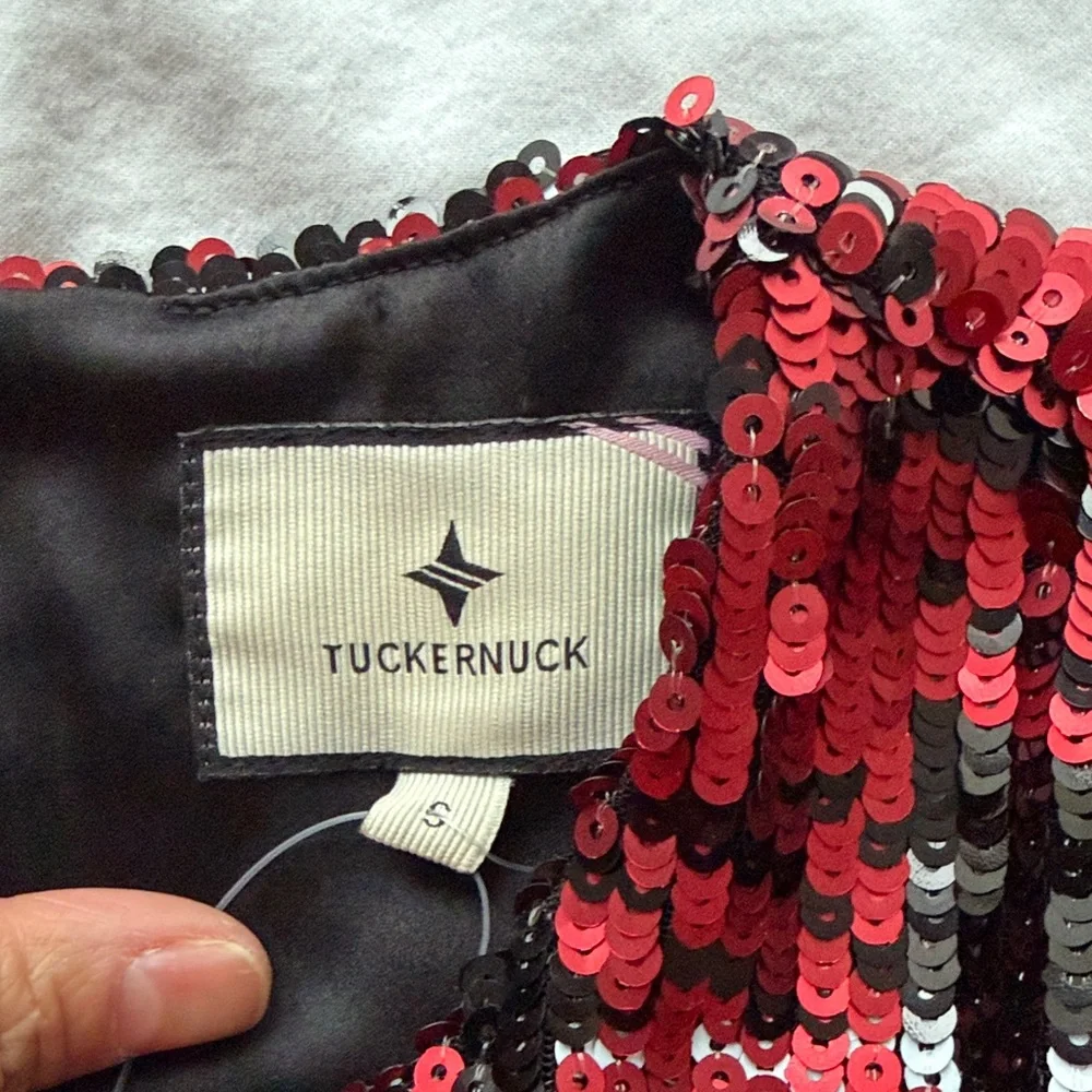 Tuckernuck Red Black white sequin Pierre mini dress size Small - Picture 4 of 7